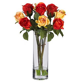 Roses w/Glass Vase Silk Flower Arrangement