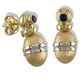 18K Two Tone Gold Dangle Earrings with Sapphire Accent