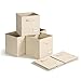 Stylish Label Holder & Two Handle Design Foldable Fabric Storage Cube Closet Organizer by Safari Foldables, 6 Pack Storage Bins, Cream Beige Color - Organizing Baskets For Books Clothes & Toys