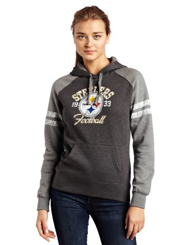 NFL Women's Pittsburgh Steelers Long Sleeve Raglan Pullover Fleece Heather Hood (Charcoal Heather, Small)