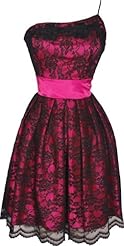 A-line Short Pleated Banding Vintage Lace Satin One Shoulder Prom Dress/Mini Dress 