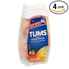 Tums Regular Strength Antacid/Calcium Supplement Tablets, Assorted Fruit, 150-Count Bottles (Pack of 4)