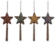 Antique Style Embroidered and Sequined Star Christmas Ornaments With Tassel 9"x4" Set of 4