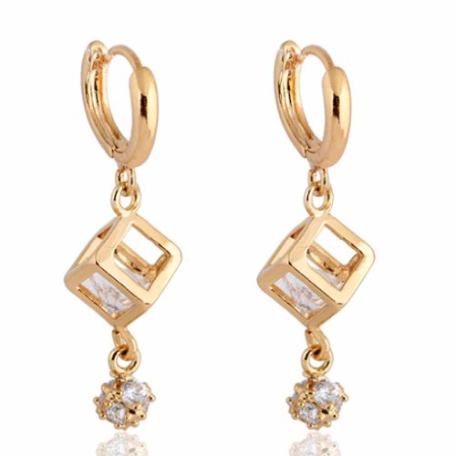 Yazilind Charming Unique Design Smooth 14K Gold Filled Clear Cubic Zirconia Dangle Drop Earrings Women