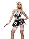 Sexy Fifi French Maid Costume New Arrival 5 Piece Set Bustier Top Sleeves Mini Skirt Fishnet Stocking Duster