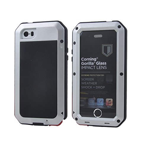 iPhone 5S Case, COMC iPhone 5S Metal case [Science Hybrid Premium Metal] Full-Body Aluminum Structures with Silicone - Extreme Water Resistant Dust/Dirt Shockproof / Dust Proof Military Heavy Screen Protector - Hard Aluminum Dual Layer Protective Case for Apple iPhone 5 / 5S (Silver)
