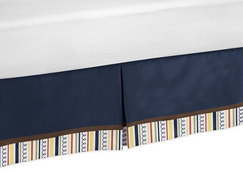 Stripes and Navy Toddler Bed Skirt for Modern Robot Kids Childrens Bedding Sets