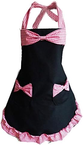 Binmer(TM)Women Kitchen Bib Cooking Apron With Pockets Bowknot Canvas (D)