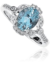 Aquamarine and Diamond, 14k White Gold Ring