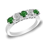 5 Stone Round Emerald & Diamond Engagement Ring in 14K White Gold (1/2 ctw)
