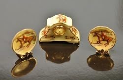 Reutter Porcelain Miniature Equestrian Clock and Plate Set