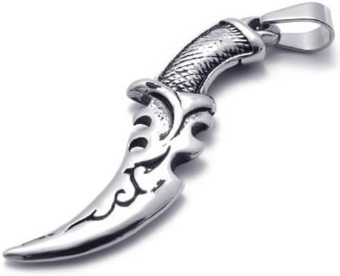 Our Belong Mens Army Style Dagger Stainless Steel Pendant Necklace, Silver, 18-26 inch Chain