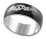 Stainless Steel Polished Black Tribal Peace Sign Band