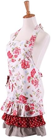Payviva 100% Cotton Fabric Material Three Tiered Ruffles With a Big Bow on the Pocket Kitchen Apron Pink Flower Color Kids and Mother
