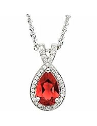 14K White Gold Pear Cut Chatham Created Ruby and Diamond Pendant -- LIFETIME WARRANTY