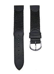 19mm Black Leather & Nylon Watch Band Fits Men's Victorinox Swiss Army Original Watch 24220, 24221 & 24378