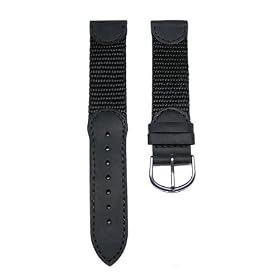 19mm Black Leather & Nylon Watch Band Fits Men's Victorinox Swiss Army Original Watch 24220, 24221 & 24378