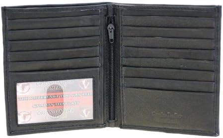 Genuine Buff-Cow Leather Men's Hipster Wallet With A Center Zippered Compartment