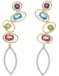 14K Yellow Gold Multi-Gemstone and Diamond Earrings -- LIFETIME WARRANTY