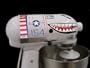 Flying Tiger Shark Plane Decal Sticker Mixer cover Kit red, white, navy blue, and black, designed to fit all KitchenAid stand mixers, including Pro 600, Artisan, Ultra Power, 4, 5, 6 qt quart mixers, without accessory interference.