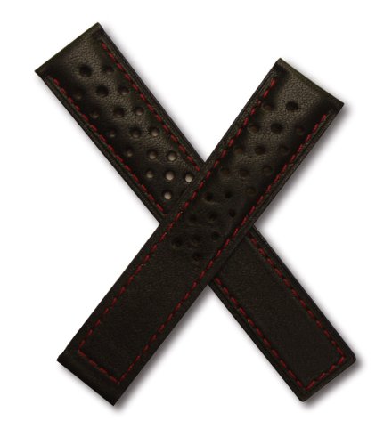 Black/Red Sports perforated leather strap to fit TAG Heuer Carrera models starting CV20- & WV20-.