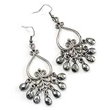 Gun Metal Bead Gothic Style Drop Earrings - 7cm Drop