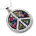Cute and Trendy Multicolor rainbow and Clear Crystals Peace Sign/symbol Necklace