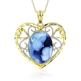 10K Two Tone Gold Heart Shaped 'Heaven's Gift' Cameo Pendant - 3/8 x 1/2 w/ Chain