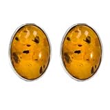 Sterling Silver Honey Amber Oval Clip-On Earrings