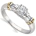 0.12 Ct.T.W. Baguette Cut Diamonds, 14Kt. Two Tone Gold. Diamond Engagement Ring, Semi-Mount Setting (without Center Stone)