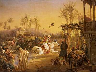 Arab Horsemen At Play by Heinrich Von Mayr. Art Print Poster FRAME IT.. 26 inches width by 20 inches height. Highest Quality Art Poster Print