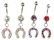 Stainless Steel Belly Ring with Red CZ - Dangle