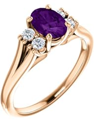 14K Rose Gold 7.00x5.00mm Oval Cut Chatham Created Alexandrite and Diamond Ring -- LIFETIME WARRANTY