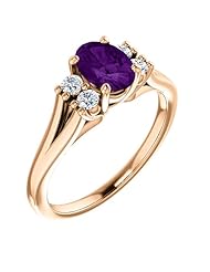 18K Rose Gold 7.00x5.00mm Oval Cut Amethyst and Diamond Ring -- LIFETIME WARRANTY