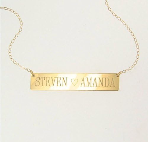 WILL ENGRAVE - 14K Gold Nameplate Necklace, Bar Necklace in Yellow, Rose, or White Gold, Name Plate As Seen on Kim Kardashian