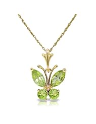 14k Solid Gold 18" Necklace with Peridot Butterfly Pendant