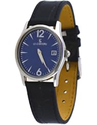 Le Chateau Womens 2672L_BL Index Markings Dial with Date and Leather Band Watch