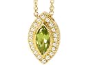 18K Yellow Gold 16" Cable-Chain Marquise-Shape Peridot Diamond Necklace, Enhanced with Pave Set Diamonds.