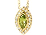 18K Yellow Gold 16 Cable-Chain Marquise-Shape Peridot Diamond Necklace, Enhanced with Pave Set Diamonds.