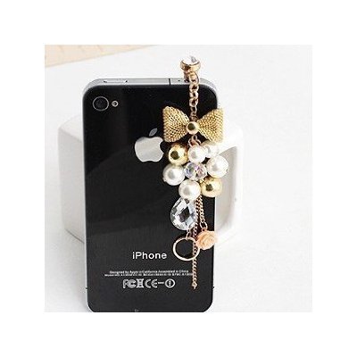 Brandbuy Earphone Jack Accessory Gold Plated Pink Flowers Golden Bow Crystal Golden Beads Pearl Dust Plug Ear Jack For Audio Headphone / Iphone 4 4S / Samsung Galaxy S2 S3 Note I9220 / HTC / Sony / Nokia / Motorola / LG / Lenovo / iPad / iPod Touch /