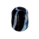 Pandora Style Charm Bead (Z293) Murano Style Glass (13mm x 10mm) (fits Troll too) ~ Black with White and Copper Stripes