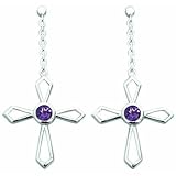 1.00 Ct.T.W. Genuine Round Amethyst in Pure Sterling Silver Cross Earrings