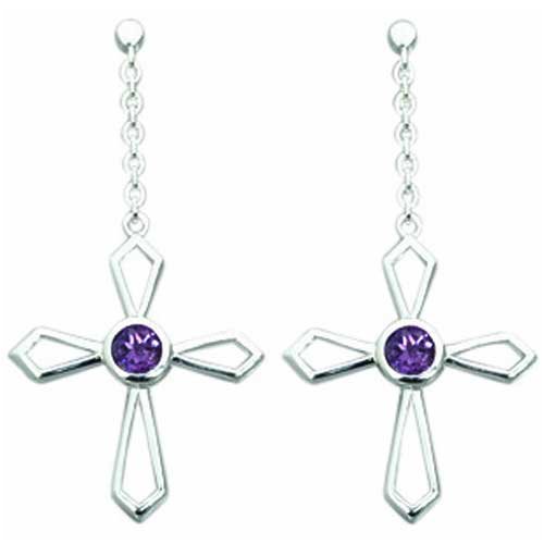 1.00 Ct.T.W. Genuine Round Amethyst in Pure Sterling Silver Cross Earrings