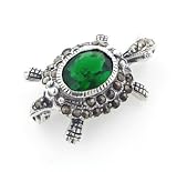 Sterling Silver Marcasite Turtle Green Brooch Pin - B00023JSIU