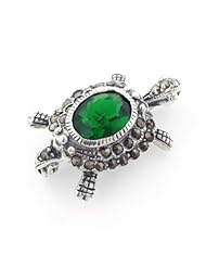 Sterling Silver Marcasite Turtle Green Brooch Pin