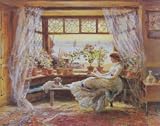 Reading By The Window - Artist: Charles J Lewis - Art Print Poster Size: 32.00 by 26.00 inches