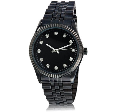 FMD Black Dial Crystal Hour Markers Black IP Bracelet Men's Watch FMDPU015