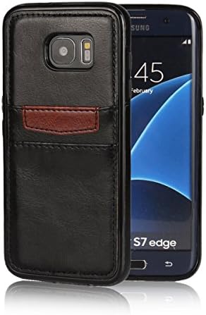 Galaxy S7 Edge Case, SASA Synthetic Leather Galaxy Edge S7 Wallet Case Back Cover with Credit Card Holders Anti-Scratch Soft Rubber Bumper Case for Samsung Galaxy S7 Edge - Black