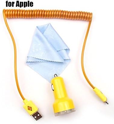 Cellphone Cable Kit: LED 1M/3Feet Elastic Spring Coiled Light Up FastTravel Charge & Sync USB Charger Adapter Rapid Charging Cable for Apple iPhone /5S/5& iPad + Dual USB Port Car Charger + Microfiber Cleaning Cloths