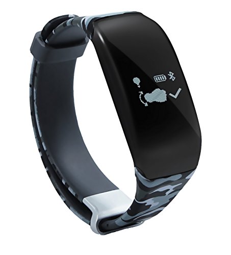 Pard Kids Waterproof Sports Fitness Tracker, with Heart Rate Monitor, Pedometer, OLED Touch Screen Swimming Bracelet for Android iOS Smartphones, Blue Black Camouflage